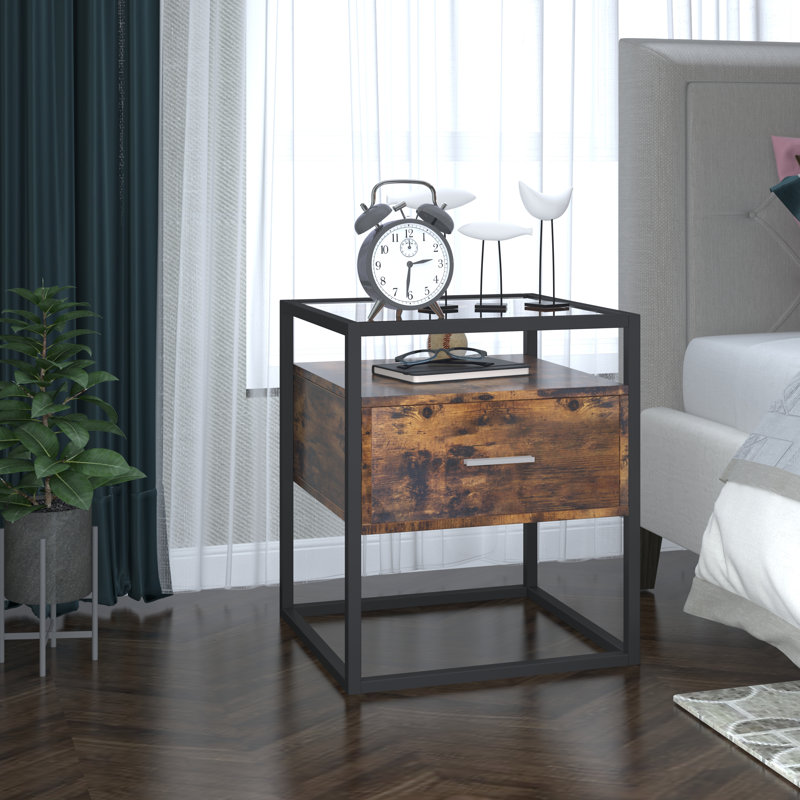 Ogilvy factory LLC 1 Drawer Metal Nightstand in Vintage Brown Wayfair